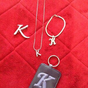 Lot of Vintage Rhinestone "K" Initial Jewelry and Key Ring